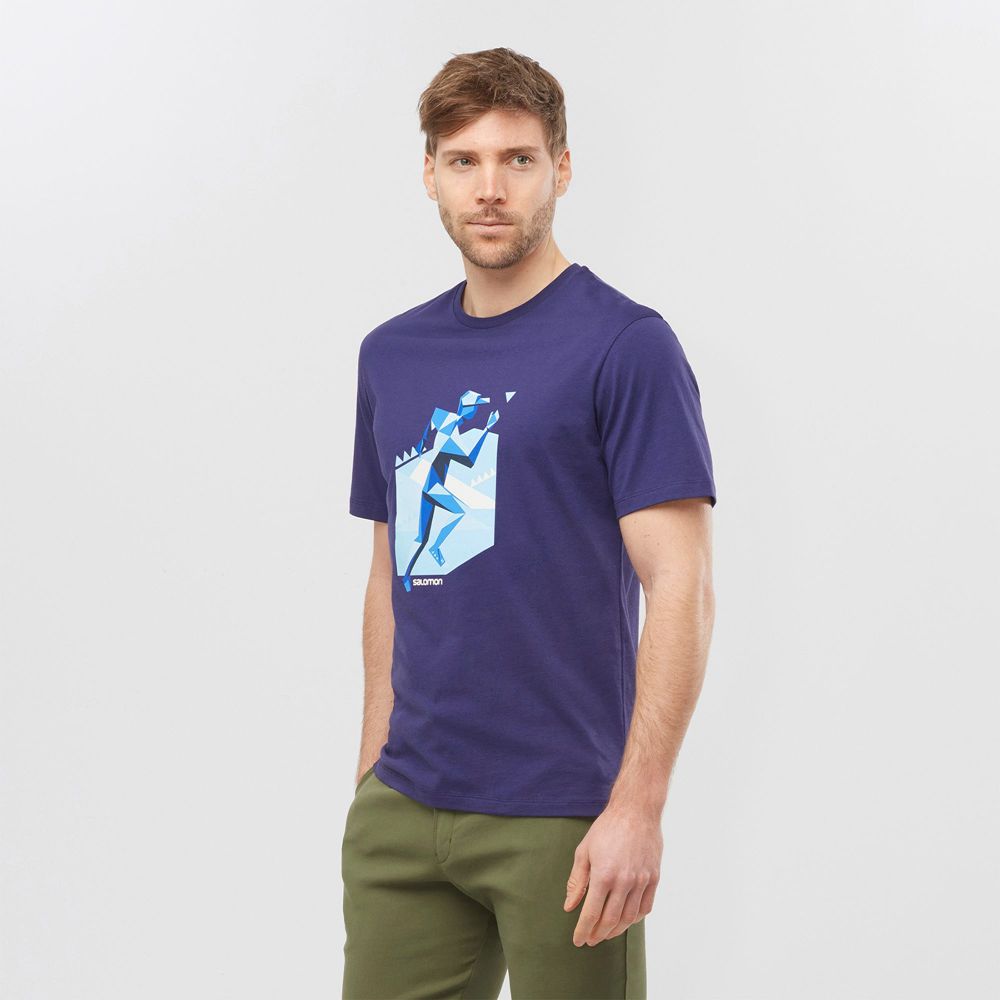 Salomon Israel OUTLIFE GRAPHIC GEO RUNNER SS M - Mens T shirts - Navy (BUME-34927)